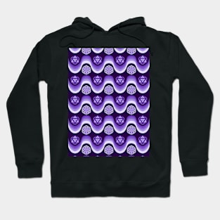 Retro Inspired D20 Dice and Color Wave Seamless Pattern - Indigo Hoodie